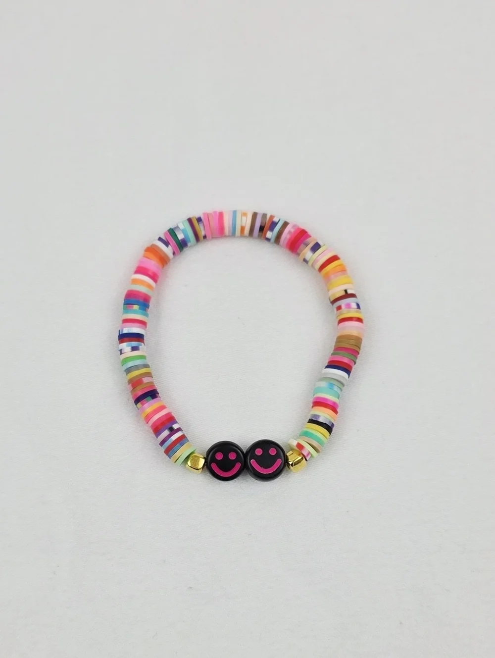 Handmade Clay Bead Multi Color Smiley Face Bracelet
